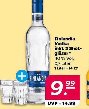 Finlandia Vodka inkl. 2 Shotgläser* 40 % Vol. 0,7 Liter 1 Liter = 14.27