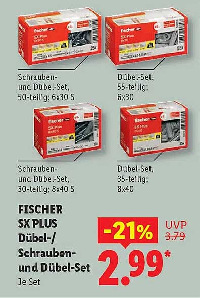 FISCHER SX PLUS Dübel-/Schrauben- und Dübel-Set
