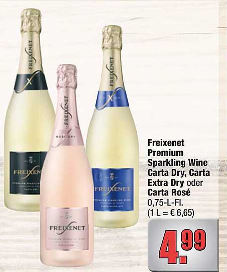 Freixenet Premium Sparkling Wine Carta Dry, Carta Extra Dry oder Carta Rosé 0,75-L-Fl. (1 L = € 6,65)