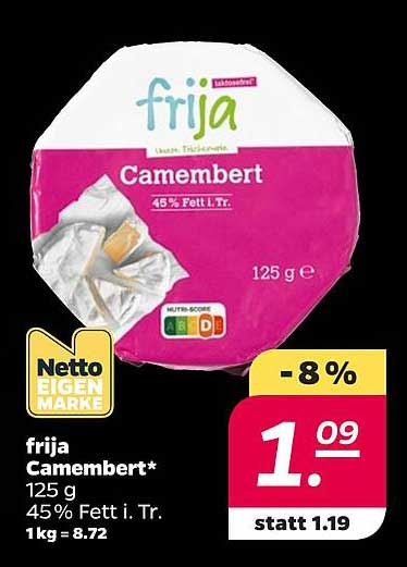 frija Camembert* 125 g 45% Fett i. Tr. 1kg = 8.72