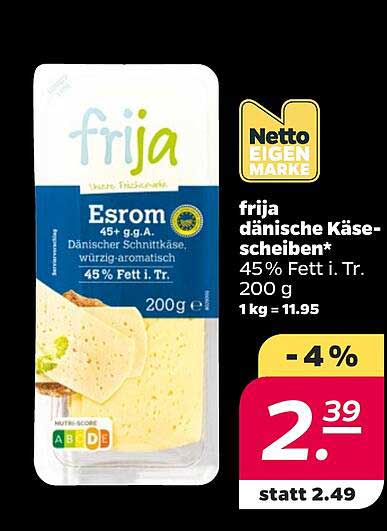 frija dänische Käsescheiben* 45% Fett i. Tr. 200 g