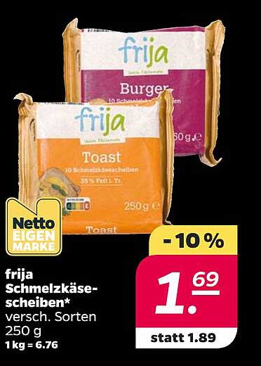 frija Schmelzkäsescheiben* versch. Sorten 250 g