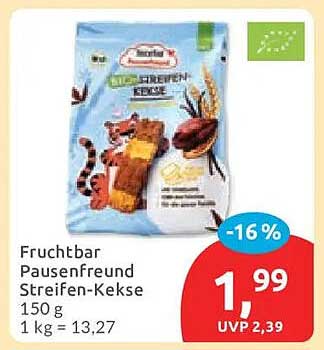 Fruchtbar Pausenfreund Streifen-Kekse 150 g 1 kg = 13,27