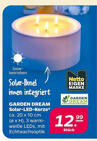 GARDEN DREAM Solar-LED-Kerze* ca. 20 x 10 cm (ø x H), 3 warm-weiße LEDs, mit Echtwachsoptik