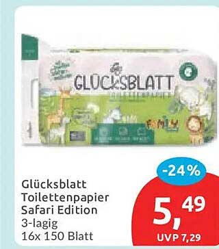 Glücksblatt Toilettenpapier Safari Edition 3-lagig 16x 150 Blatt
