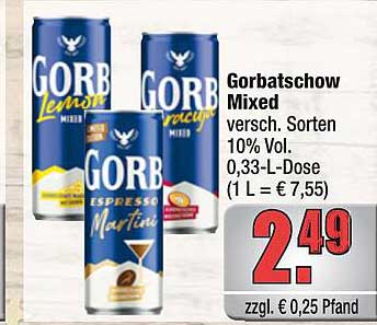 Gorbatschow Mixed versch. Sorten 10% Vol. 0,33-L-Dose (1 L = € 7,55)