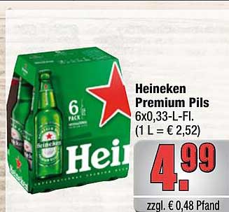 Heineken Premium Pils 6x0,33-L-Fl. (1 L = € 2,52)