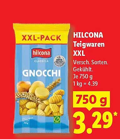 HILCONA Teigwaren XXL Versch. Sorten. Gekühlt. Je 750 g 1 kg = 4.39