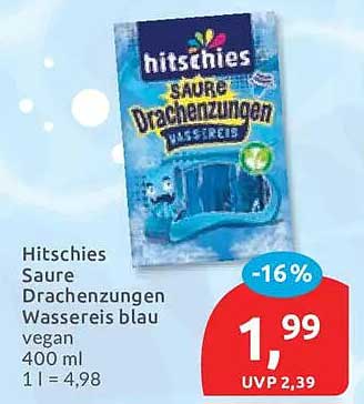 Hitschies Saure Drachenzungen Wassereis blau vegan 400 ml 1 l = 4,98