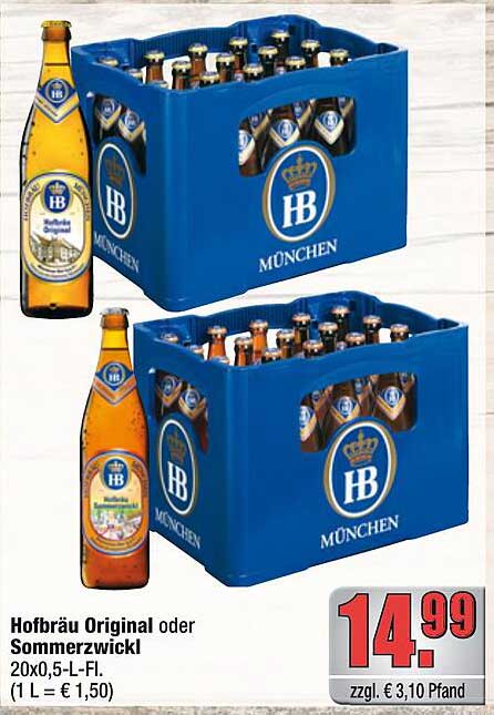 Hofbräu Original oder Sommerzwickl 20x0,5-L-Fl.