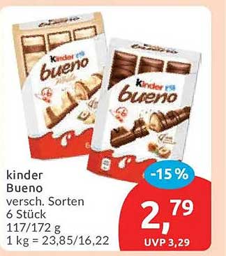 kinder Bueno versch. Sorten 6 Stück 117/172 g 1 kg = 23,85/16,22
