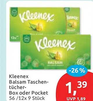 Kleenex Balsam Taschentücher-Box oder Pocket 56 / 12x 9 Stück