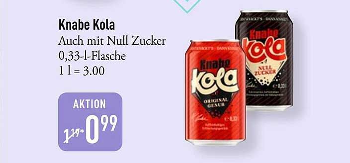 Knabe Kola Auch mit Null Zucker 0,33-l-Flasche 1 l = 3.00