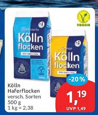 Kölln Haferflocken versch. Sorten 500 g 1 kg = 2,38