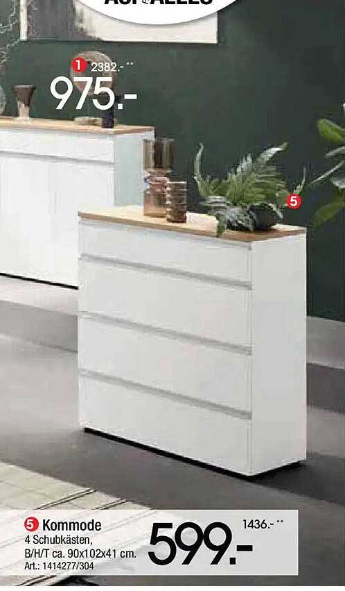 Kommode 4 Schubkästen, B/H/T ca. 90x102x41 cm. Art.: 1414277/304