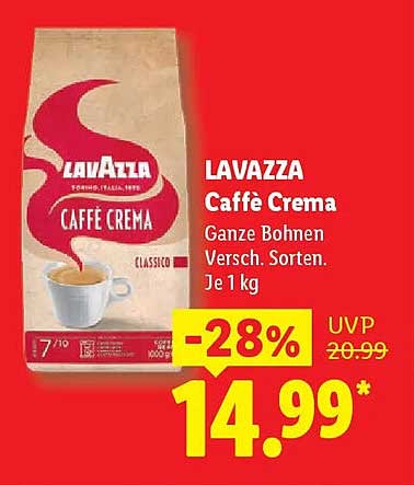 LAVAZZA Caffè Crema Ganze Bohnen Versch. Sorten. Je 1 kg