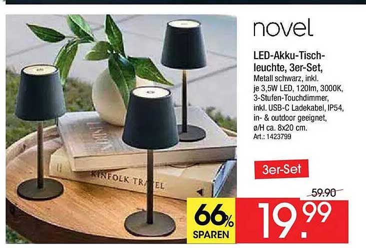 LED-Akku-Tischleuchte, 3er-Set,