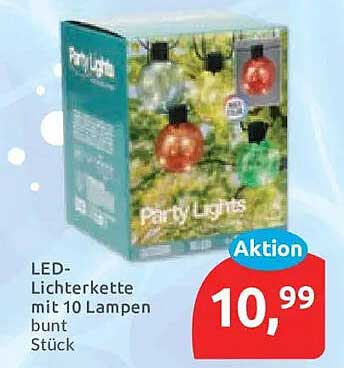 LED-Lichterkette mit 10 Lampen bunt Stück