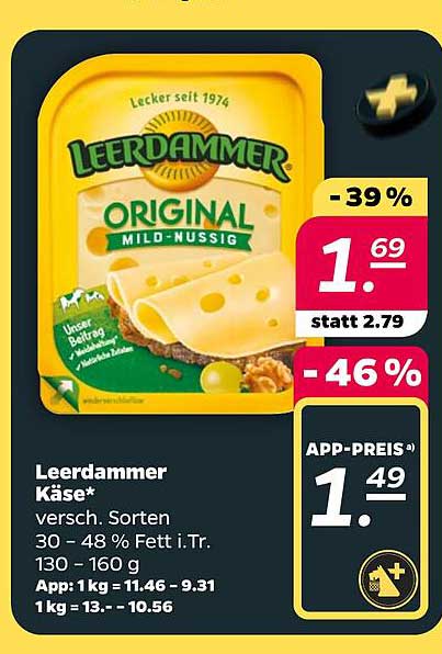 Leerdammer Käse* versch. Sorten 30 - 48 % Fett i.Tr. 130 - 160 g