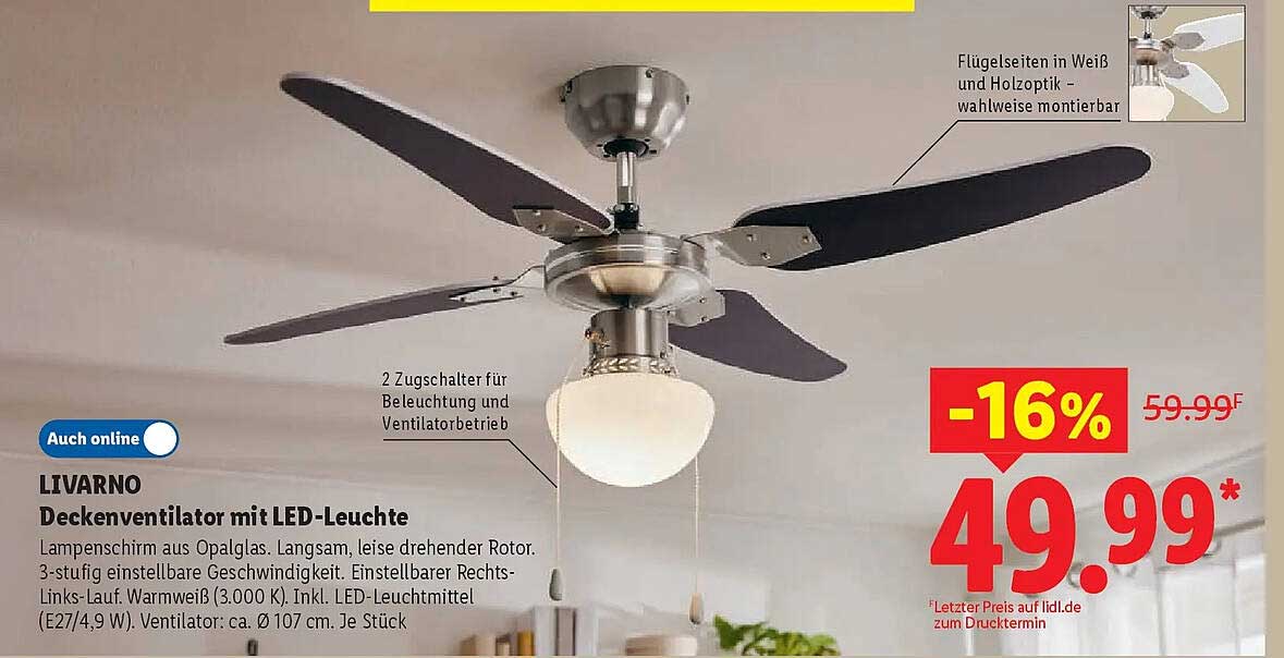 LIVARNO Deckenventilator mit LED-Leuchte