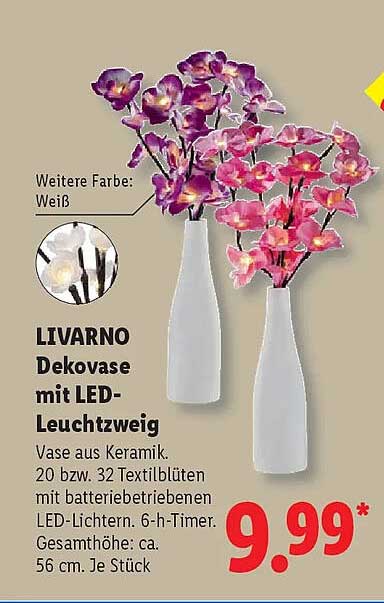 LIVARNO Dekovase mit LED-Leuchtweig
