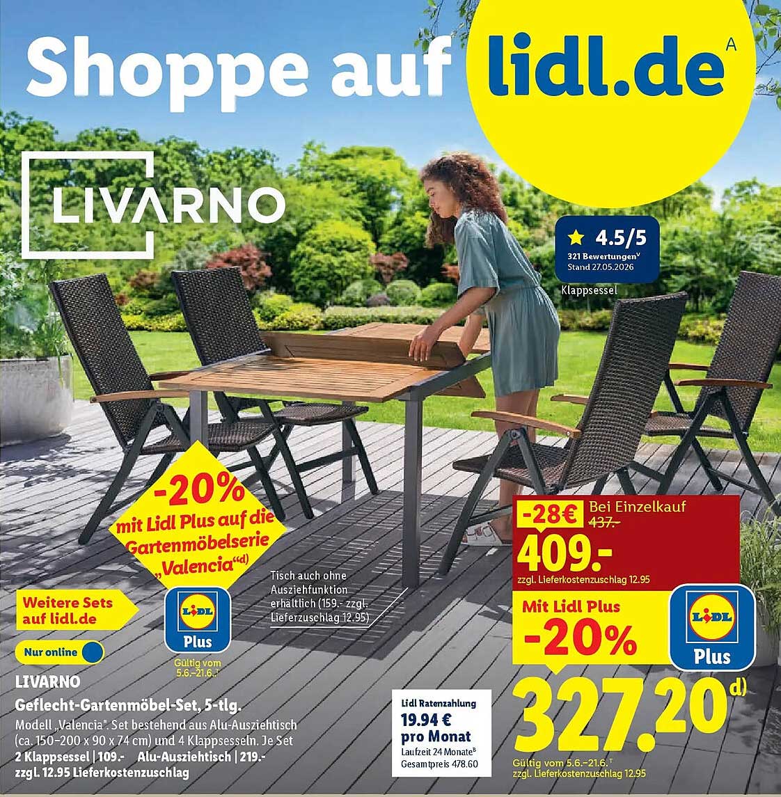 LIVARNO Geflecht-Gartenmöbel-Set, 5-tlg.