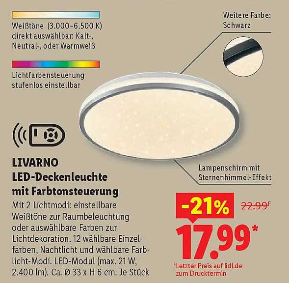 LIVARNO LED-Deckenleuchte mit Farbtonsteuerung