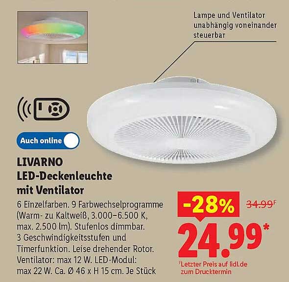 LIVARNO LED-Deckenleuchte mit Ventilator