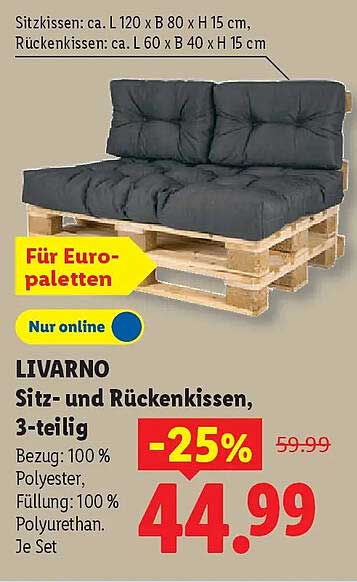 LIVARNO Sitz- und Rückenkissen, 3-teilig
