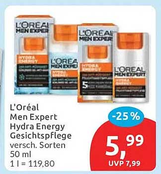 L'Oréal Men Expert Hydra Energy Gesichtspflege versch. Sorten 50 ml