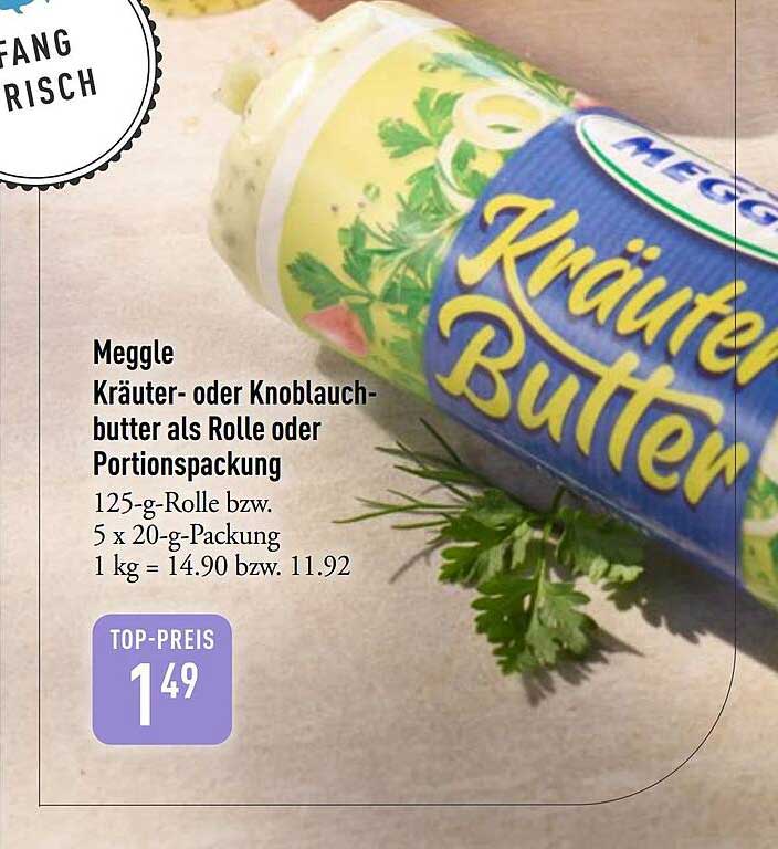 Meggle Kräuter- oder Knoblauchbutter als Rolle oder Portionspackung