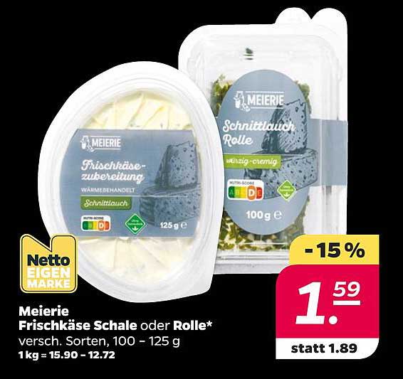 Meierie Frischkäse Schale oder Rolle* versch. Sorten, 100 - 125 g