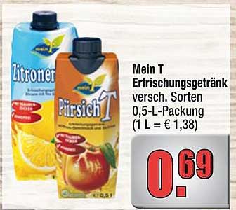 Mein T Erfrischungsgetränk versch. Sorten 0,5-L-Packung (1 L = € 1,38)
