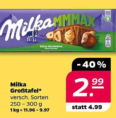 Milka Großtafel* versch. Sorten 250 – 300 g 1 kg = 11.96 - 9.97
