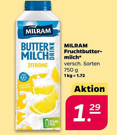 MILRAM Fruchtbuttermilch* versch. Sorten 750 g 1 kg = 1.72