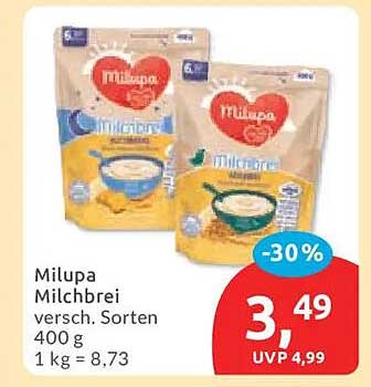 Milupa Milchbrei versch. Sorten 400 g 1 kg = 8,73