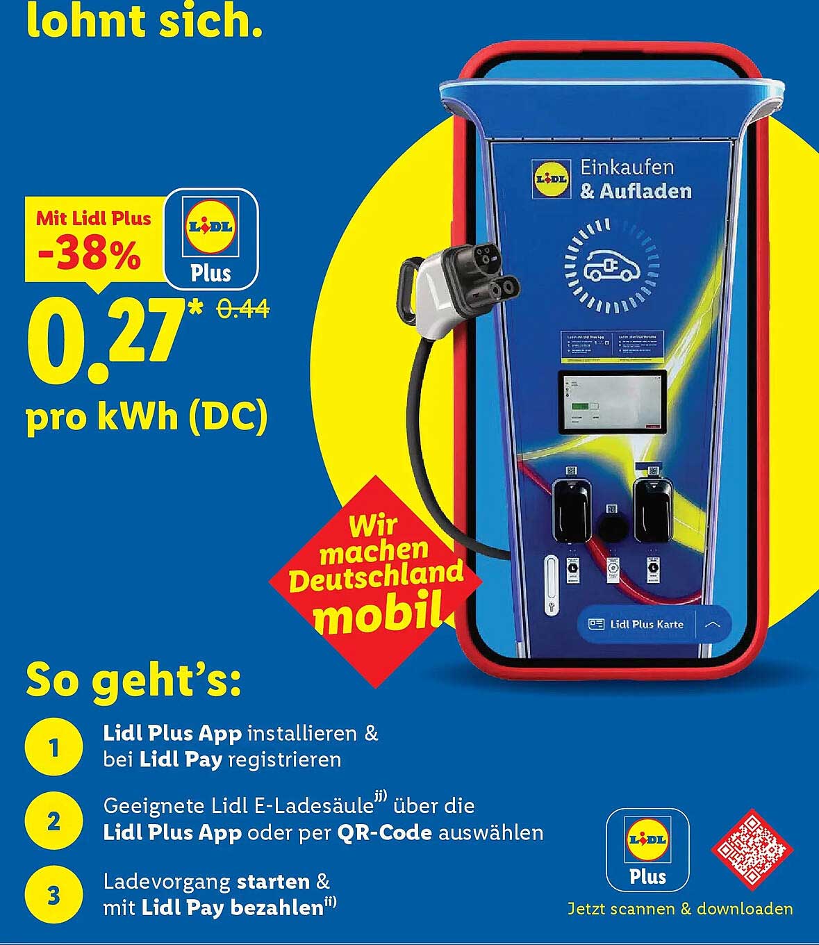 Mit Lidl Plus -38% 0.27* pro kWh (DC)