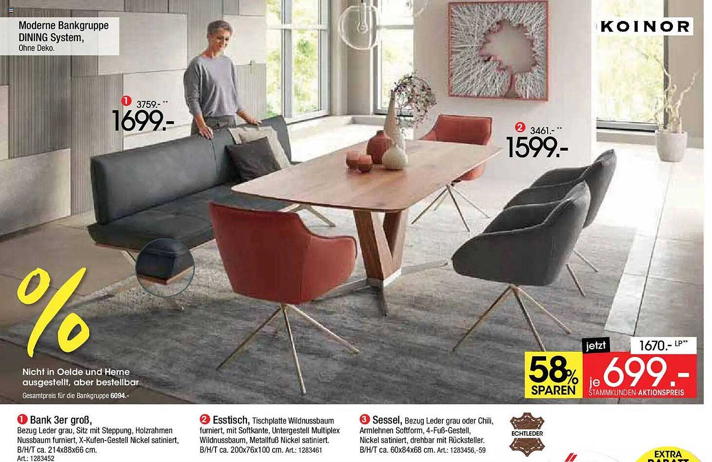 Moderne Bankgruppe DINING System, Ohne Deko.