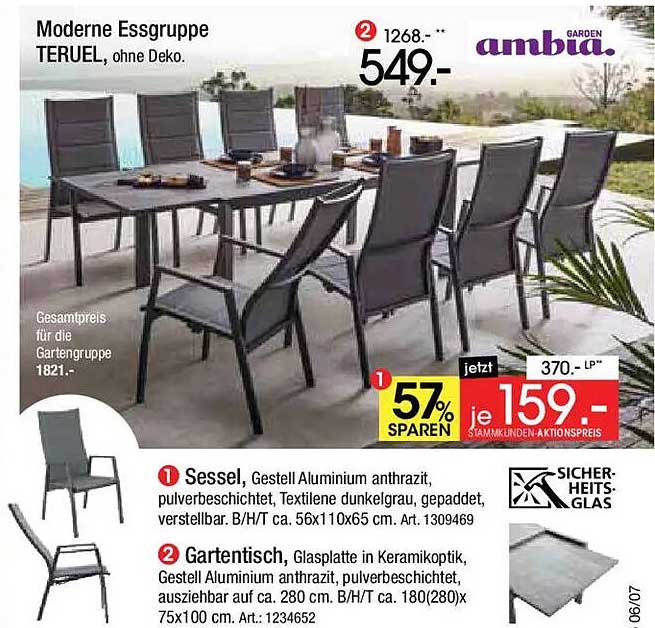 Moderne Essgruppe TERUEL, ohne Deko.