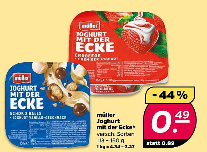 müller Joghurt mit der Ecke* versch. Sorten 113 - 150 g 1kg = 4.34 - 3.27
