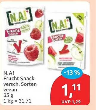 N.A! Frucht Snack versch. Sorten vegan 35 g 1 kg = 31,71