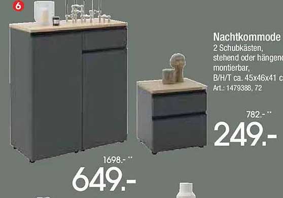 Nachttkommode 2 Schubkästen, stehend oder hängend montierbar, B/H/T ca. 45x46x41 cm, Art.: 1479388, 72