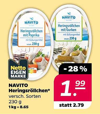 NAVITO Heringsröllchen* versch. Sorten 230 g 1 kg = 8.65