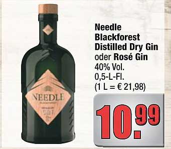Needle Blackforest Distilled Dry Gin oder Rosé Gin 40% Vol. 0,5-l-Fl. (1 L = € 21,98)