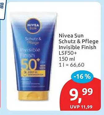 Nivea Sun Schutz & Pflege Invisible Finish LSF50+ 150 ml