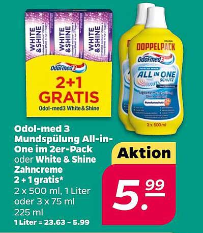 Odol-med 3 Mundspülung All-in-One im 2er-Pack oder White & Shine Zahncreme 2 + 1 gratis