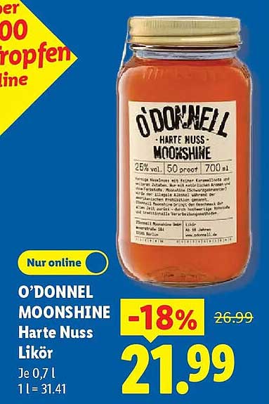 O’DONNEL MOONSHINE Harte Nuss Likör