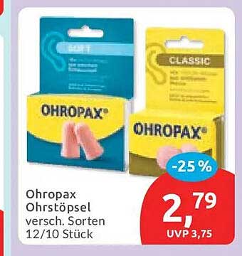 Ohropax Ohrstöpsel versch. Sorten 12/10 Stück