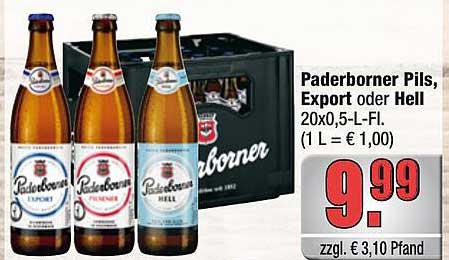 Paderborner Pils, Export oder Hell 20x0,5-L-Fl. (1 L = € 1,00)