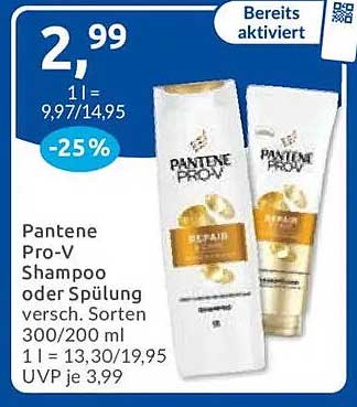 Pantene Pro-V Shampoo oder Spülung versch. Sorten 300/200 ml